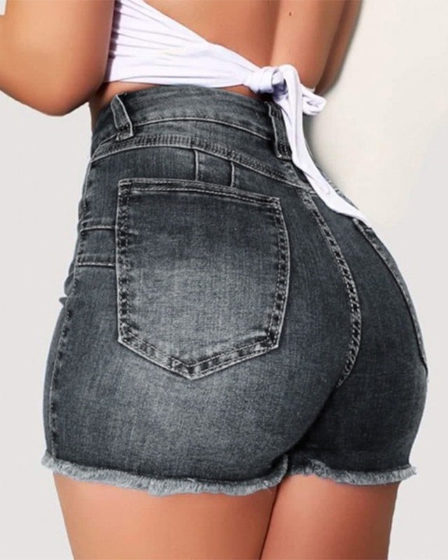 Women's Casual Frayed Hem Stretch Denim Shorts