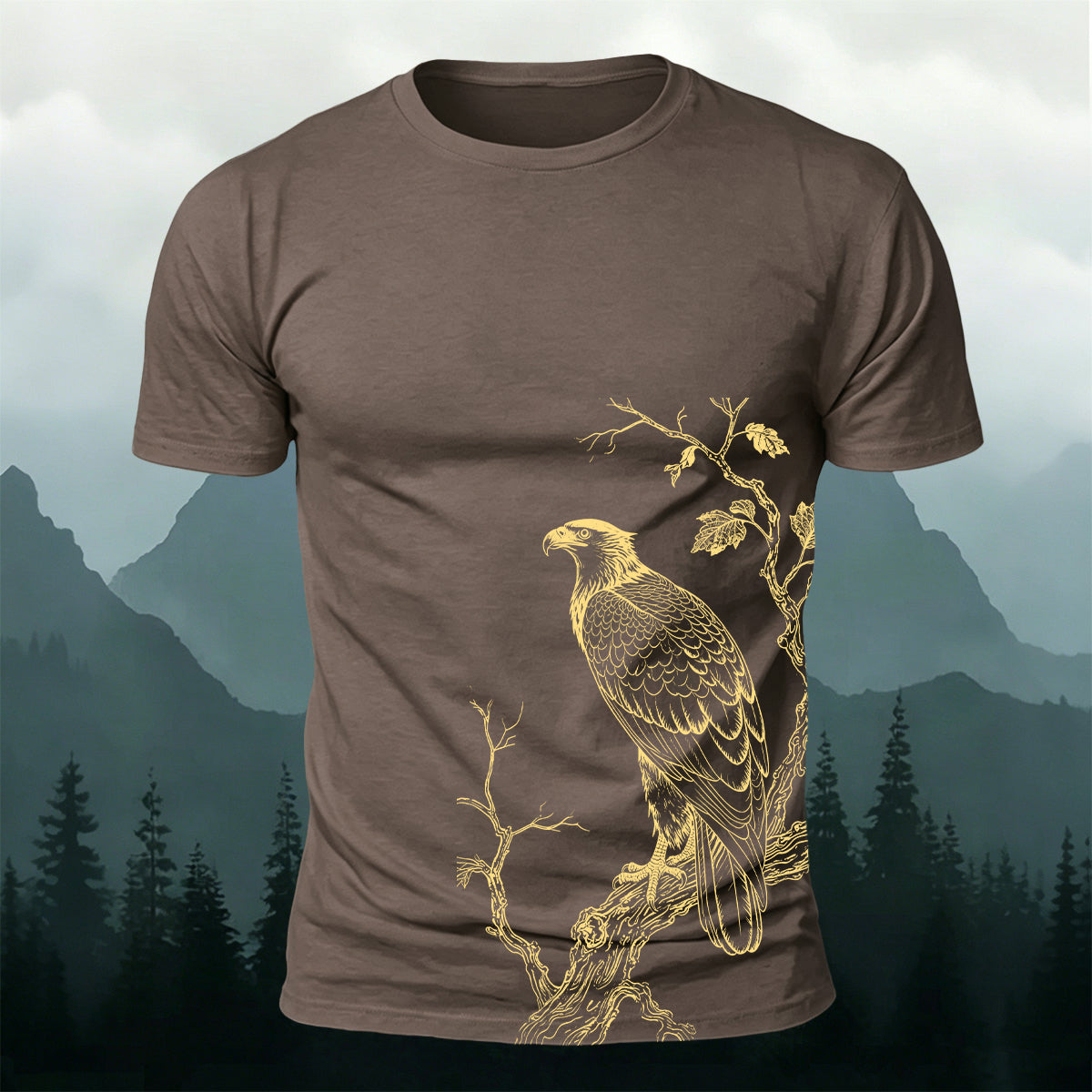 Bird-on-a-Branch PrintCasual 100% Cotton T-Shirt