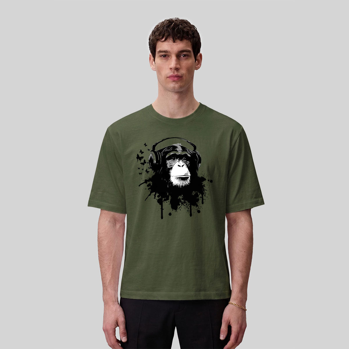 Gorilla Headphones Print Casual Cotton T-Shirt