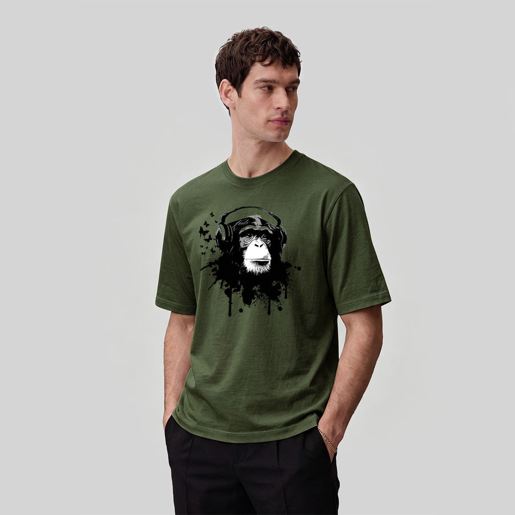 Gorilla Headphones Print Casual Cotton T-Shirt