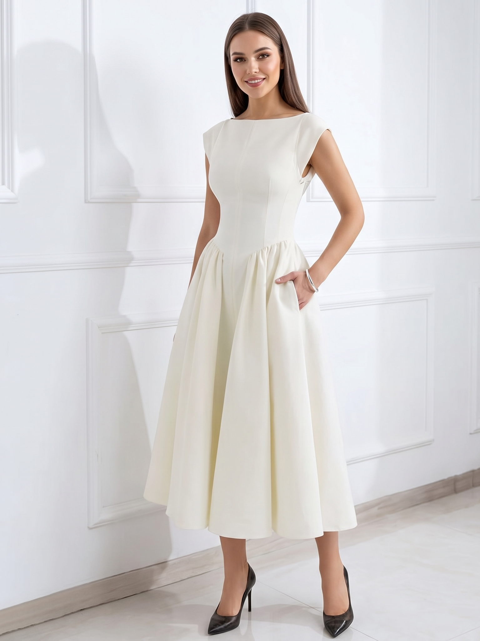 French-style elegant backless fitted dress
