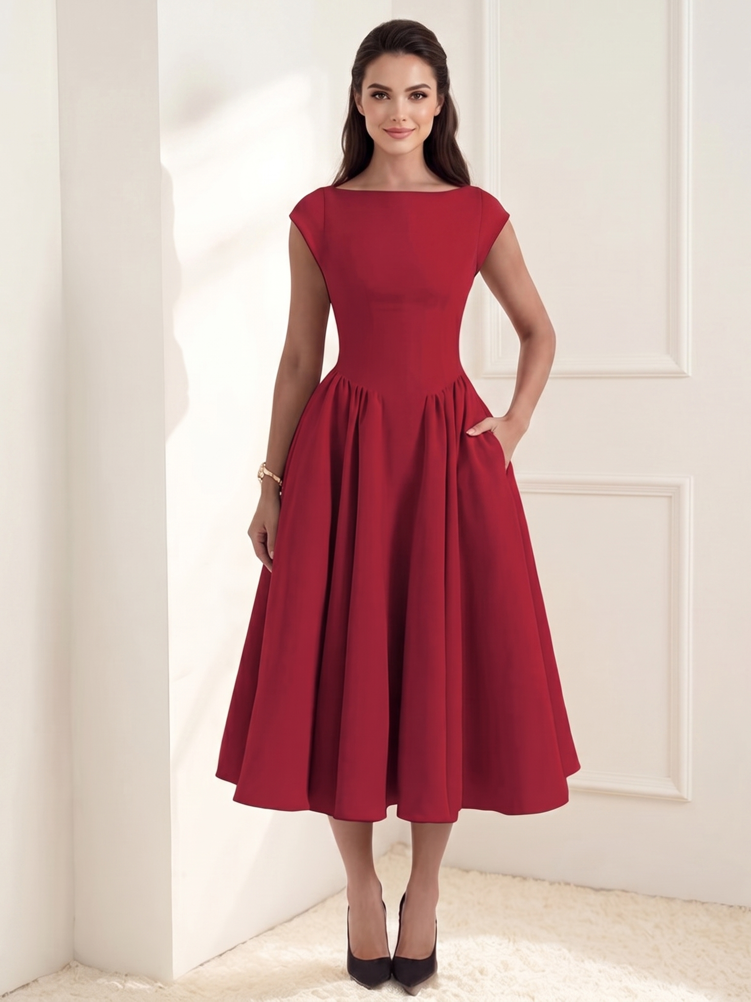 French-style elegant backless fitted dress