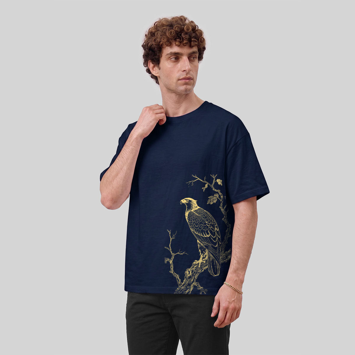 Bird-on-a-Branch PrintCasual 100% Cotton T-Shirt