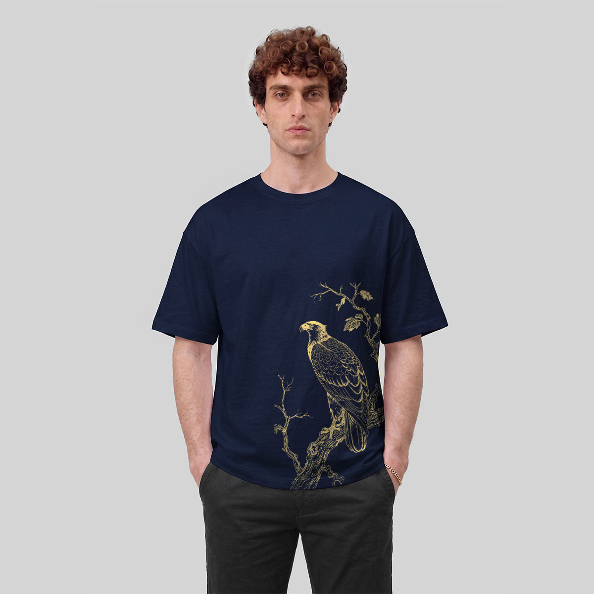 Bird-on-a-Branch PrintCasual 100% Cotton T-Shirt