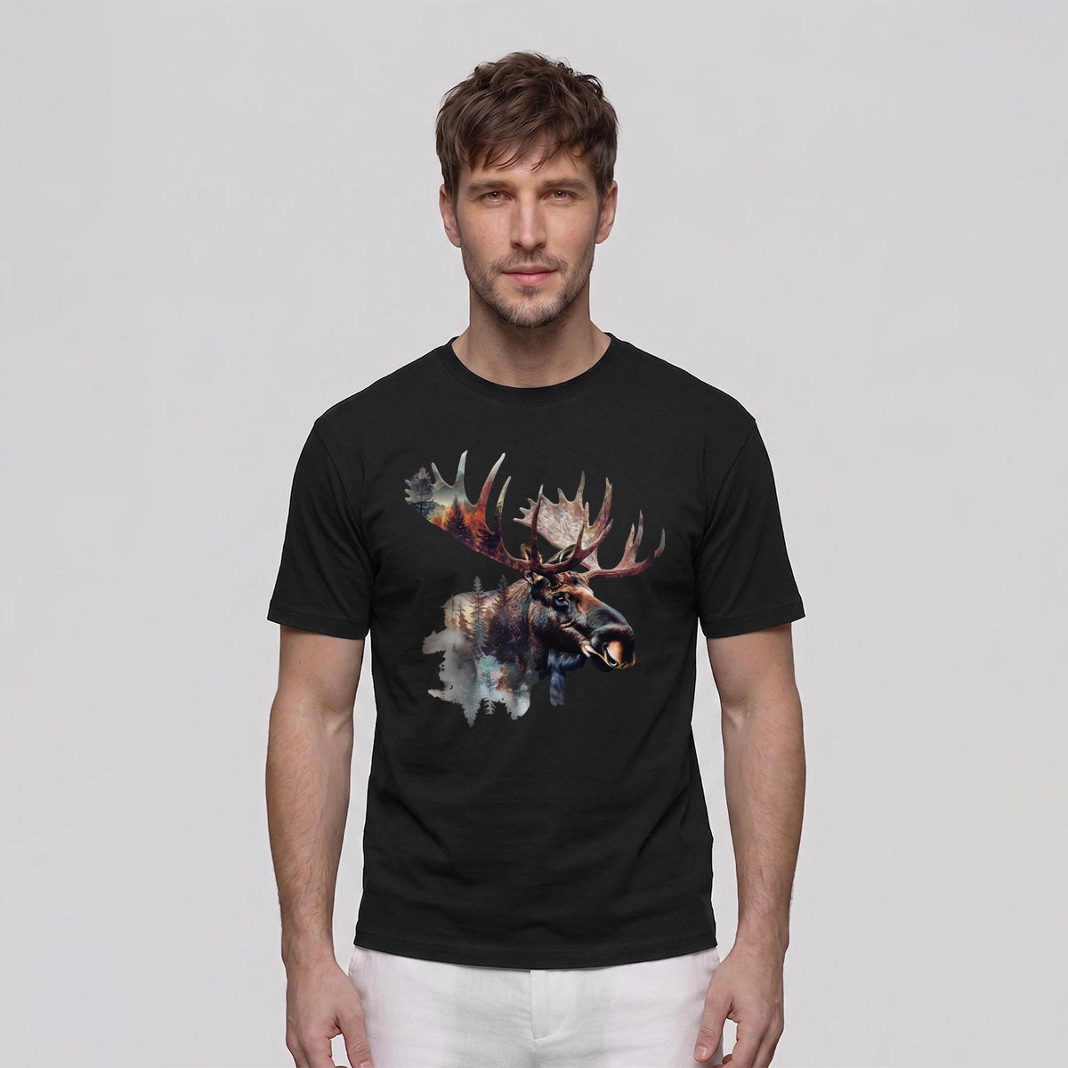 Scenery-style Moose Men's Simple Premium Cotton T-Shirt