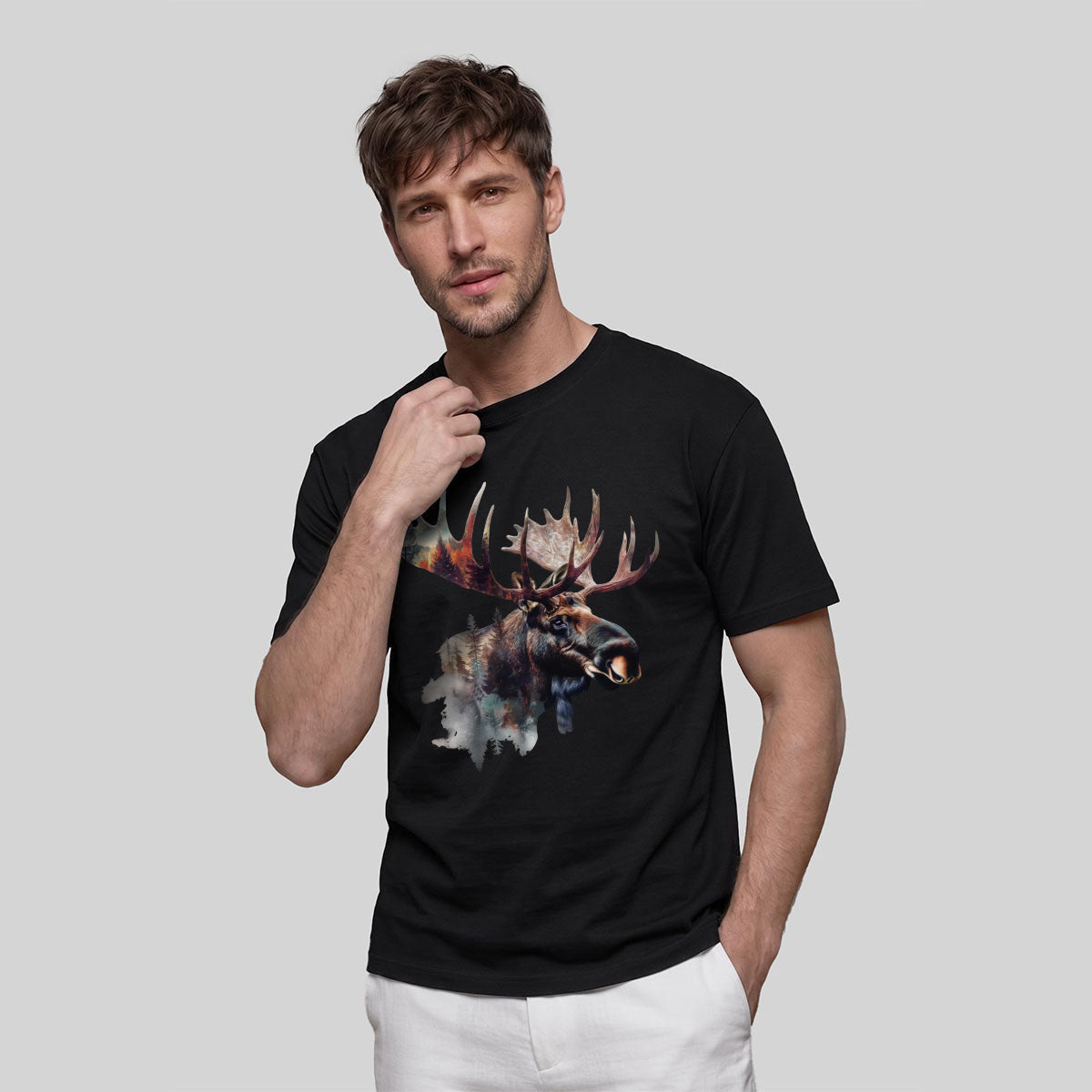Scenery-style Moose Men's Simple Premium Cotton T-Shirt