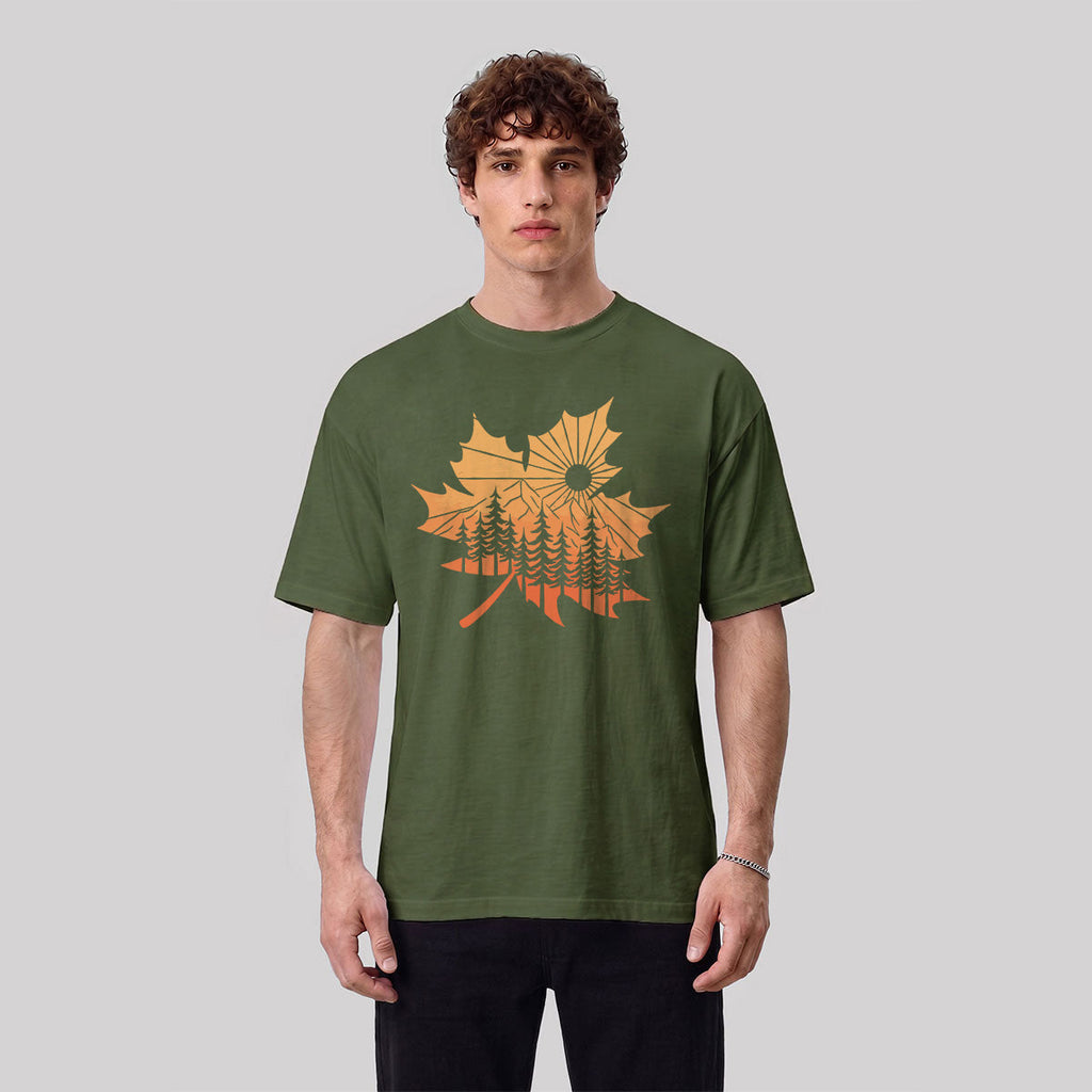 Maple Leaf Pattern Premium Cotton T-Shirt