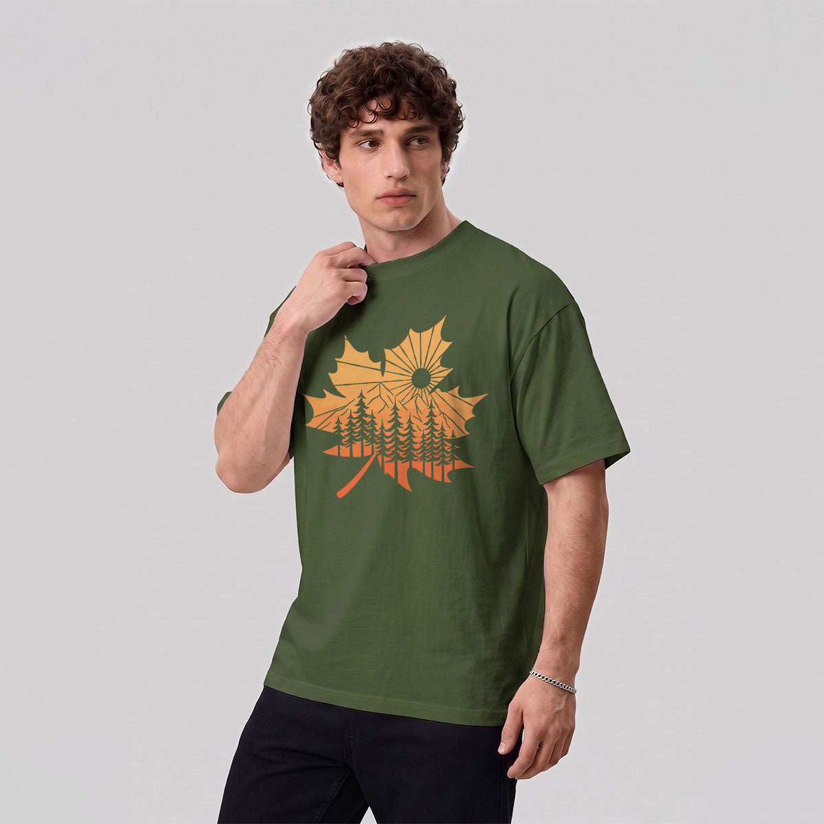 Maple Leaf Pattern Premium Cotton T-Shirt