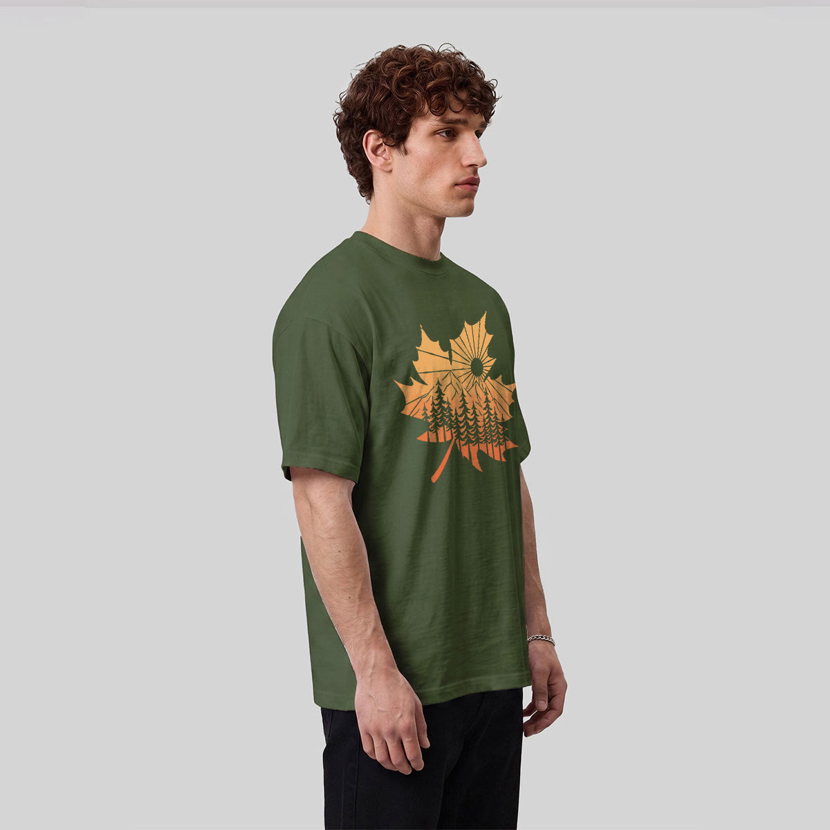Maple Leaf Pattern Premium Cotton T-Shirt