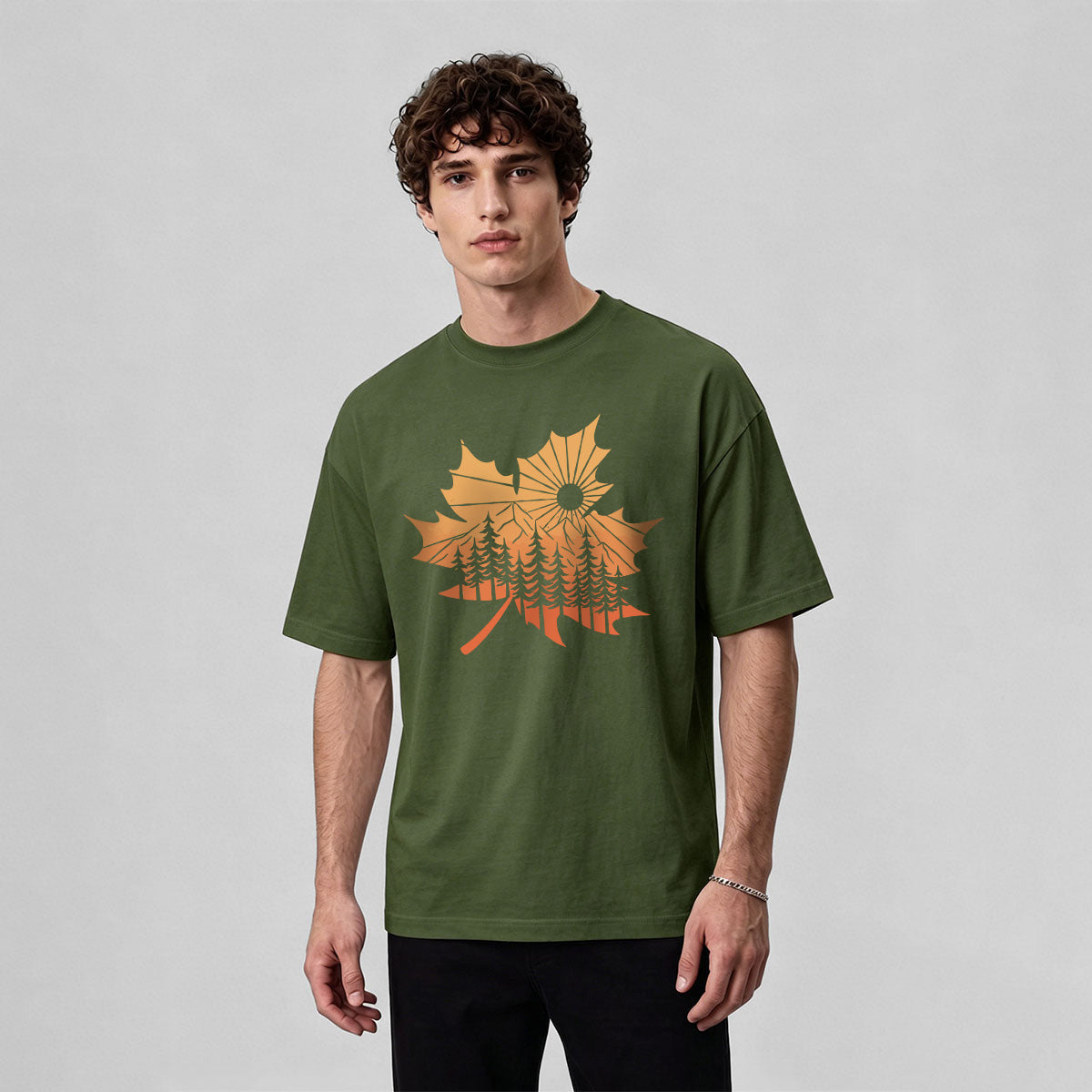 Maple Leaf Pattern Premium Cotton T-Shirt