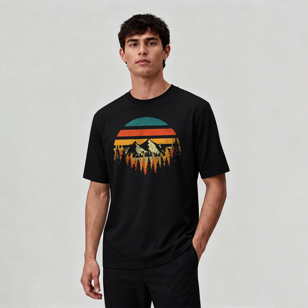 Mountain Landscape Pattern Retro Trend Cotton T-Shirt