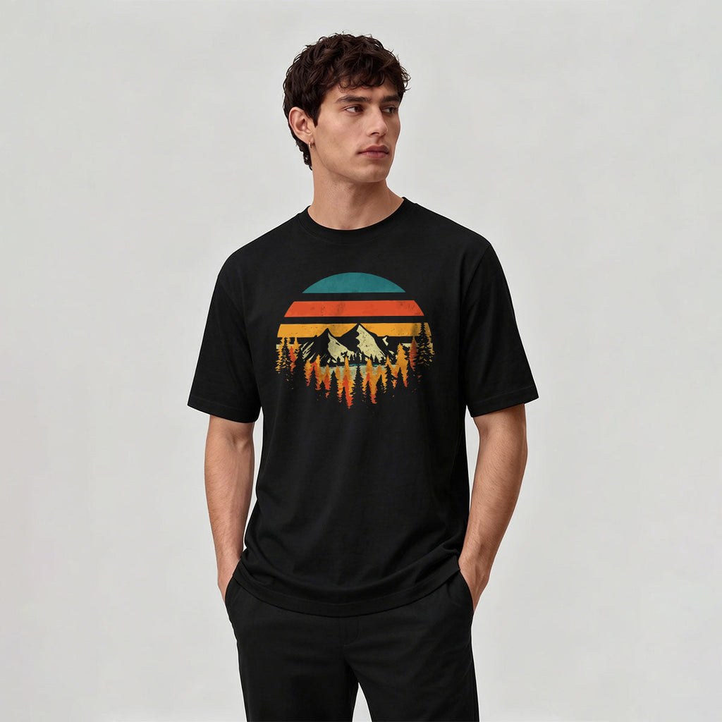 Mountain Landscape Pattern Retro Trend Cotton T-Shirt