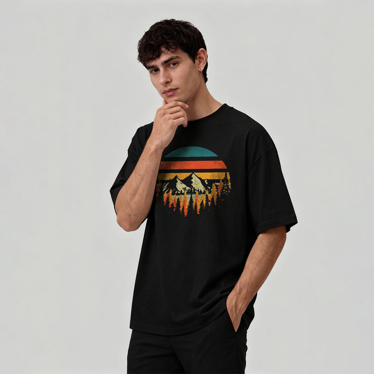 Mountain Landscape Pattern Retro Trend Cotton T-Shirt