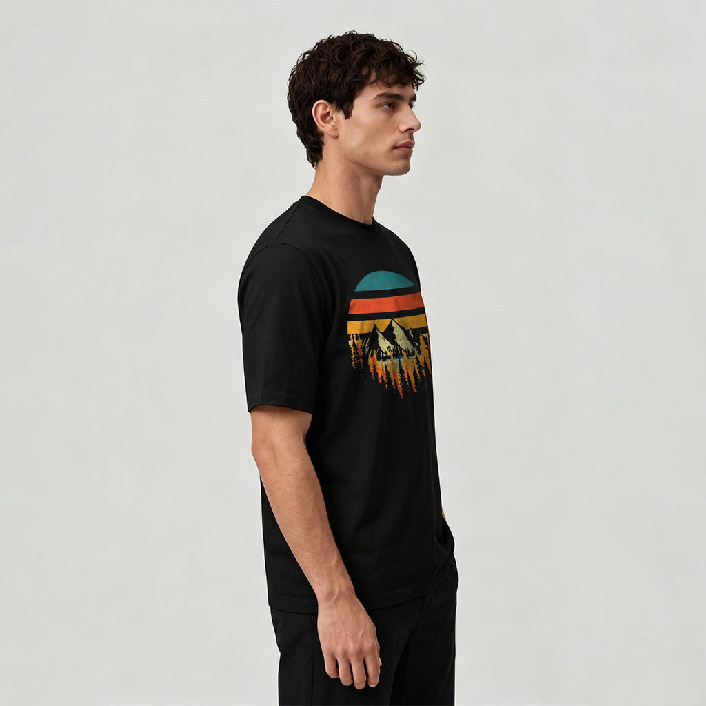 Mountain Landscape Pattern Retro Trend Cotton T-Shirt