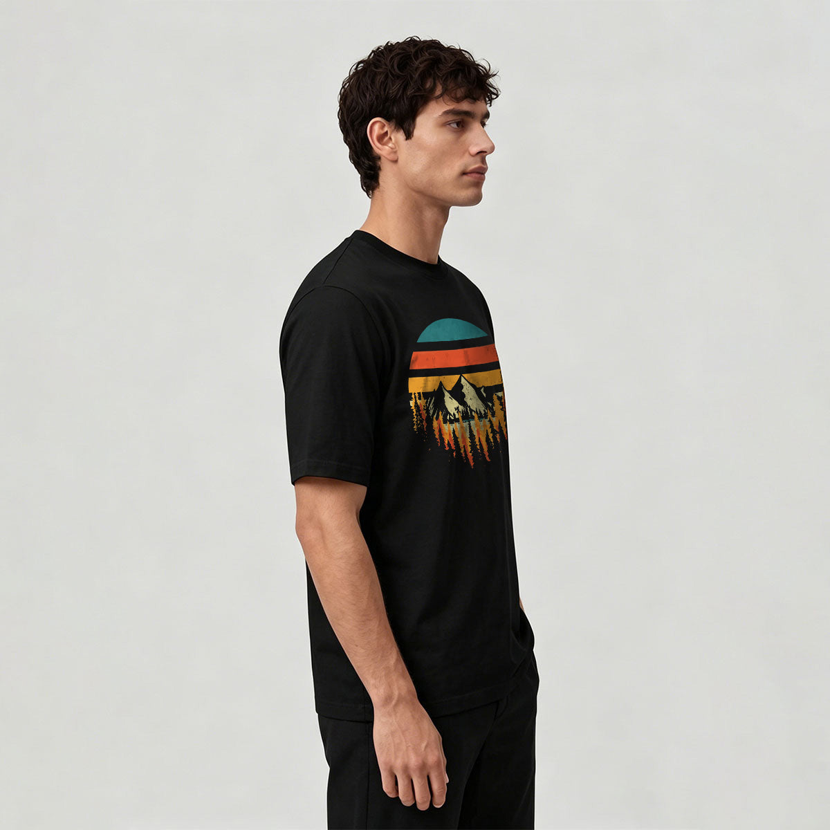 Mountain Landscape Pattern Retro Trend Cotton T-Shirt