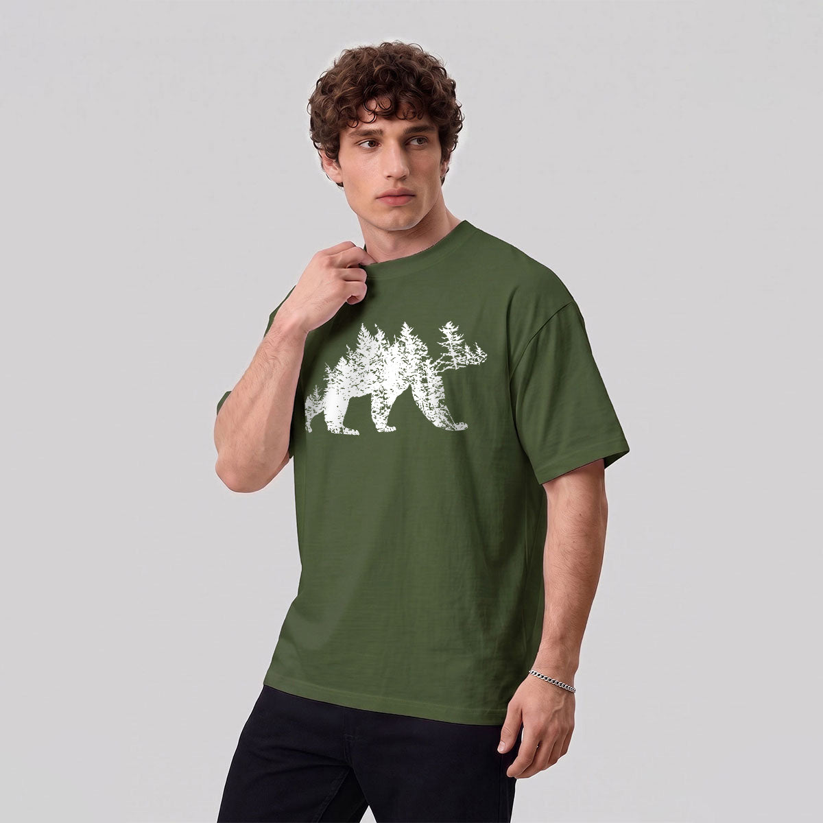 Artistic Dinosaur Illustration Premium Cotton Casual T-Shirt