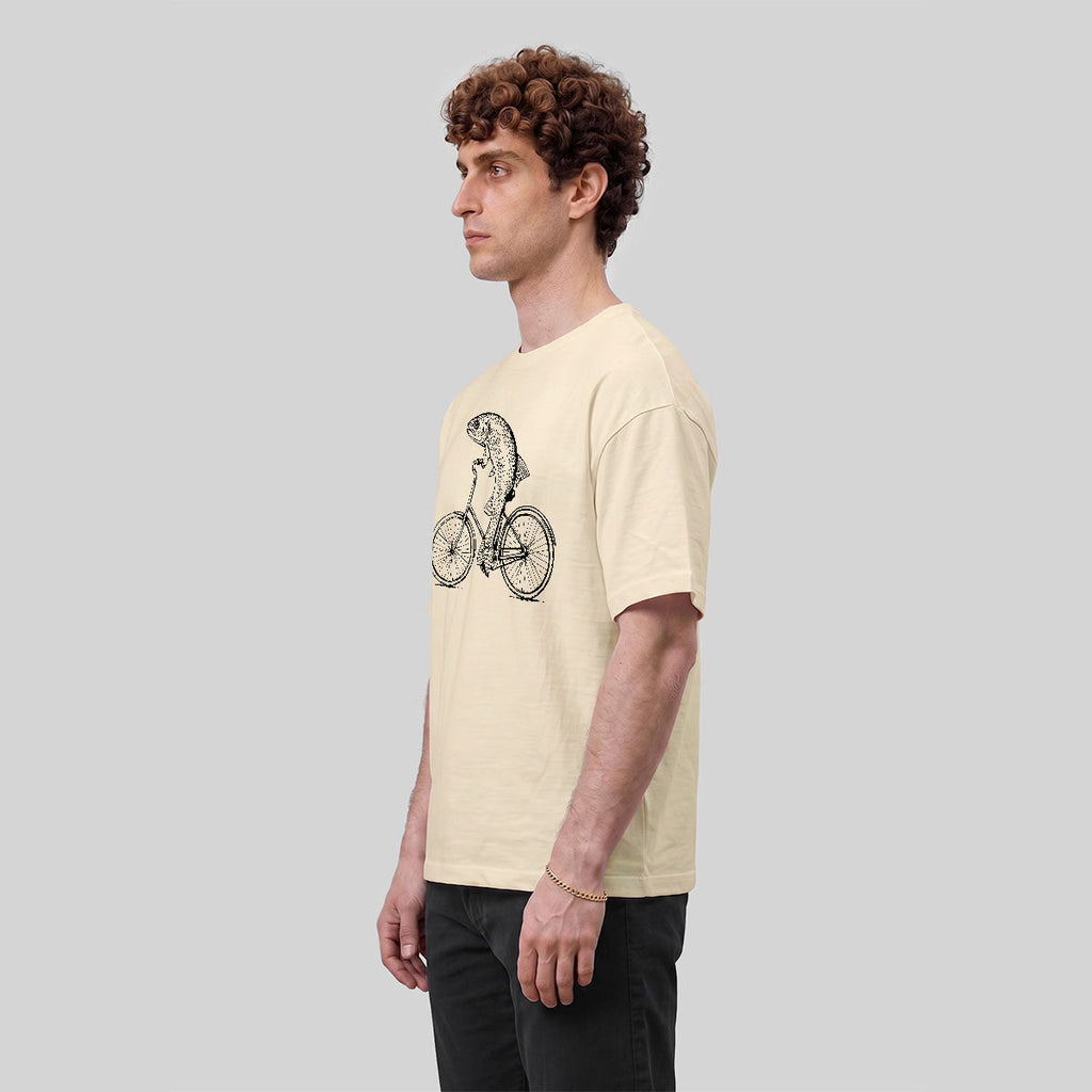 Fish Riding Bicycle Fun Pattern Cotton Casual T-Shirt