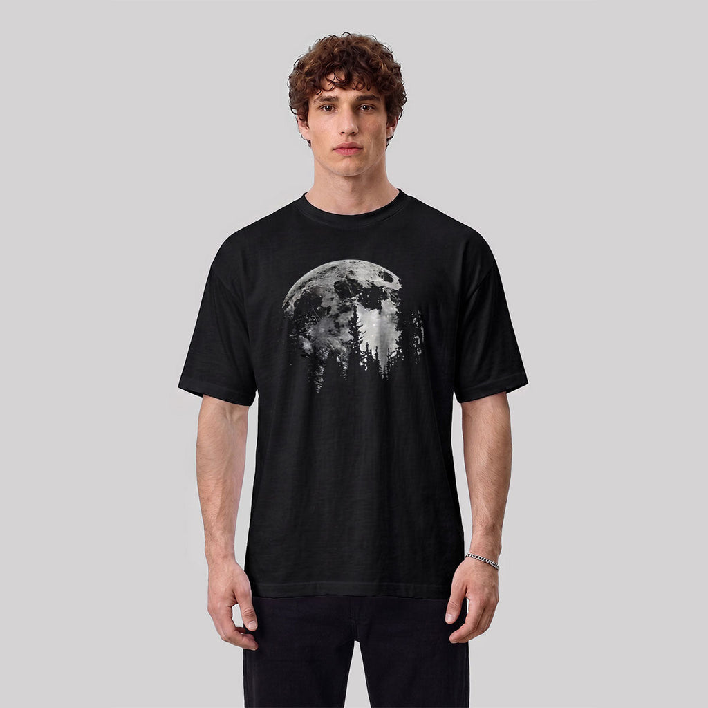 Moon Print Combed Cotton Casual T-Shirt