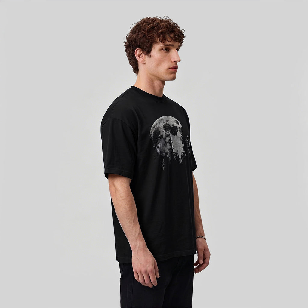 Moon Print Combed Cotton Casual T-Shirt
