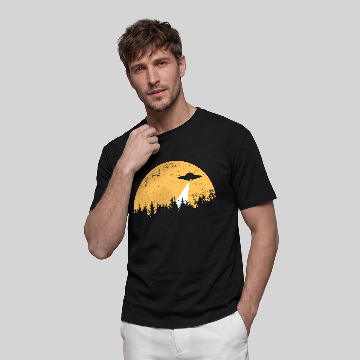 Alien Spaceship Pattern Skin-Friendly Casual T-Shirt