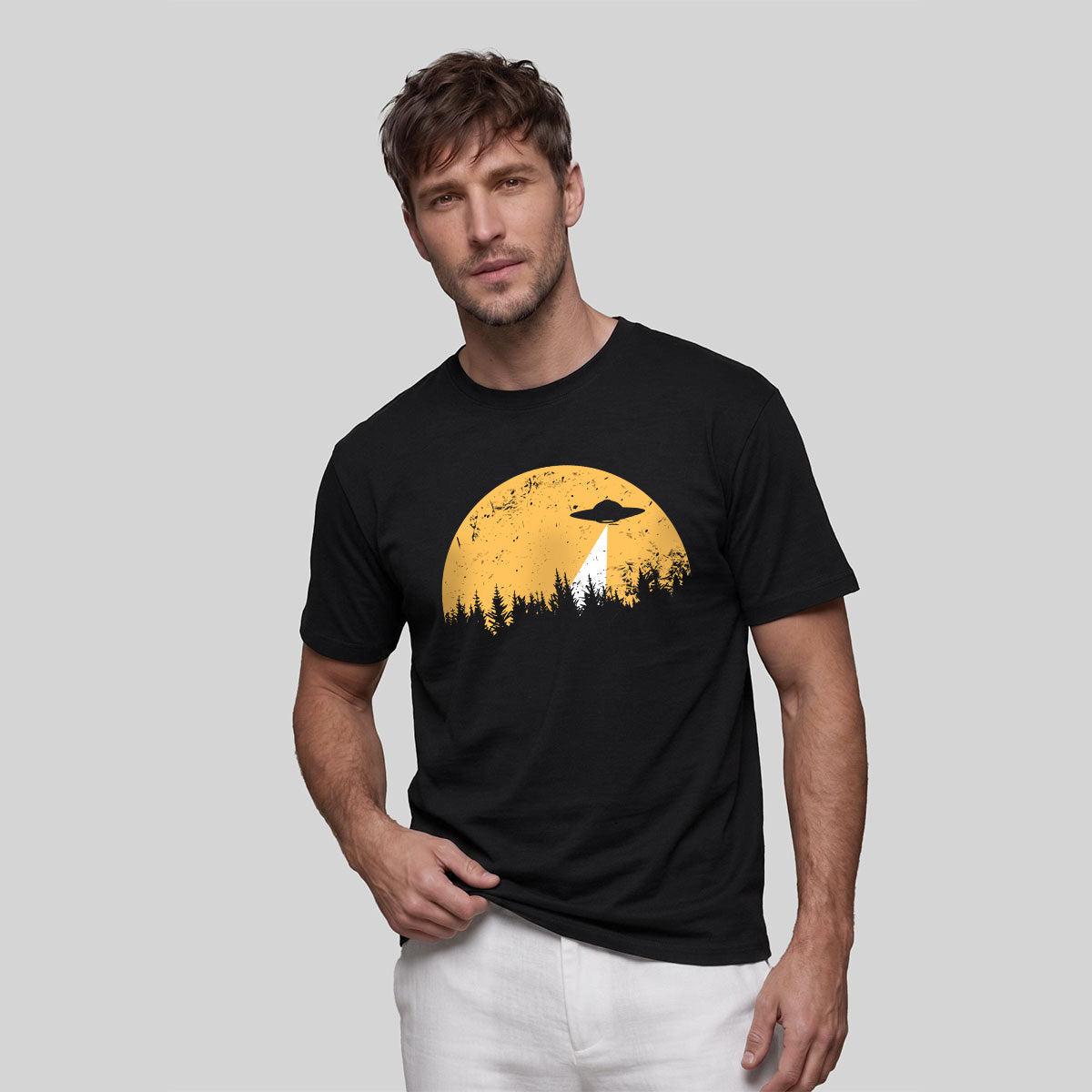 Alien Spaceship Pattern Skin-Friendly Casual T-Shirt