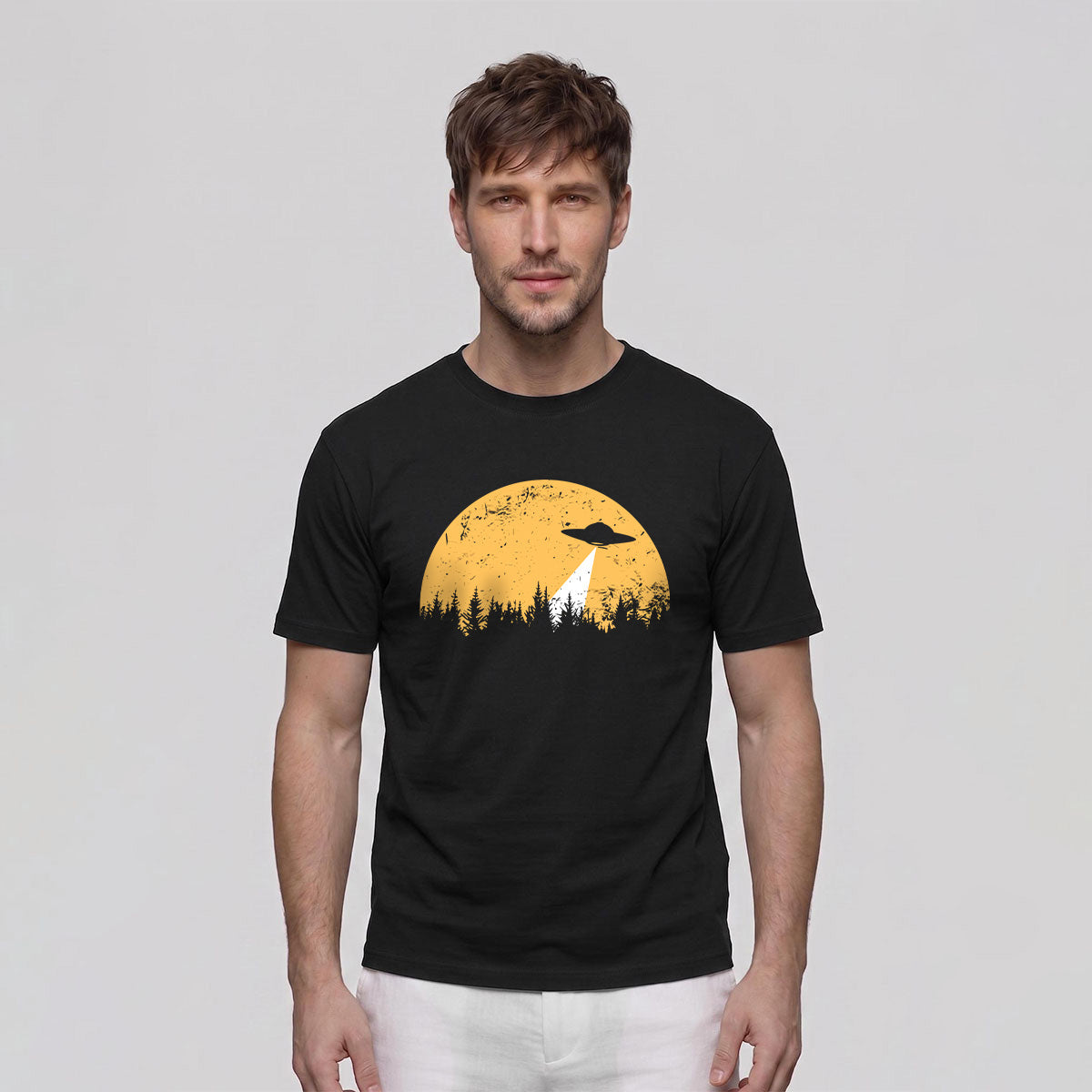 Alien Spaceship Pattern Skin-Friendly Casual T-Shirt