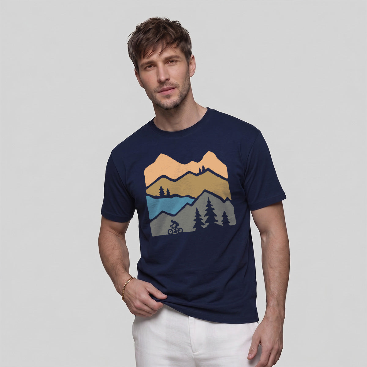 Mountain Biking Print Outdoor Casual Cotton T-Shirt
