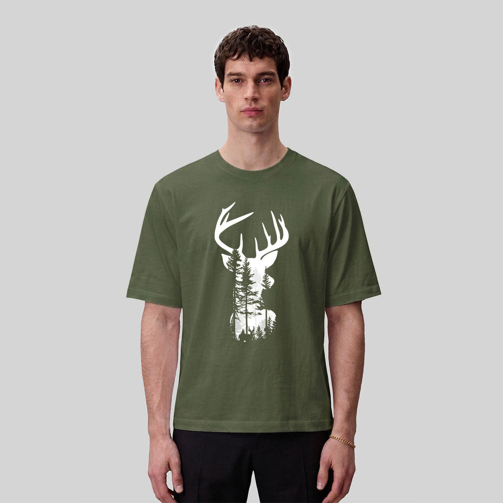 Moose Forest Print Natural Skin-Friendly T-Shirt