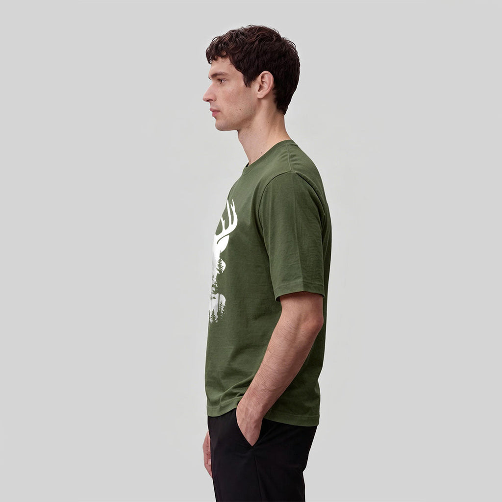 Moose Forest Print Natural Skin-Friendly T-Shirt