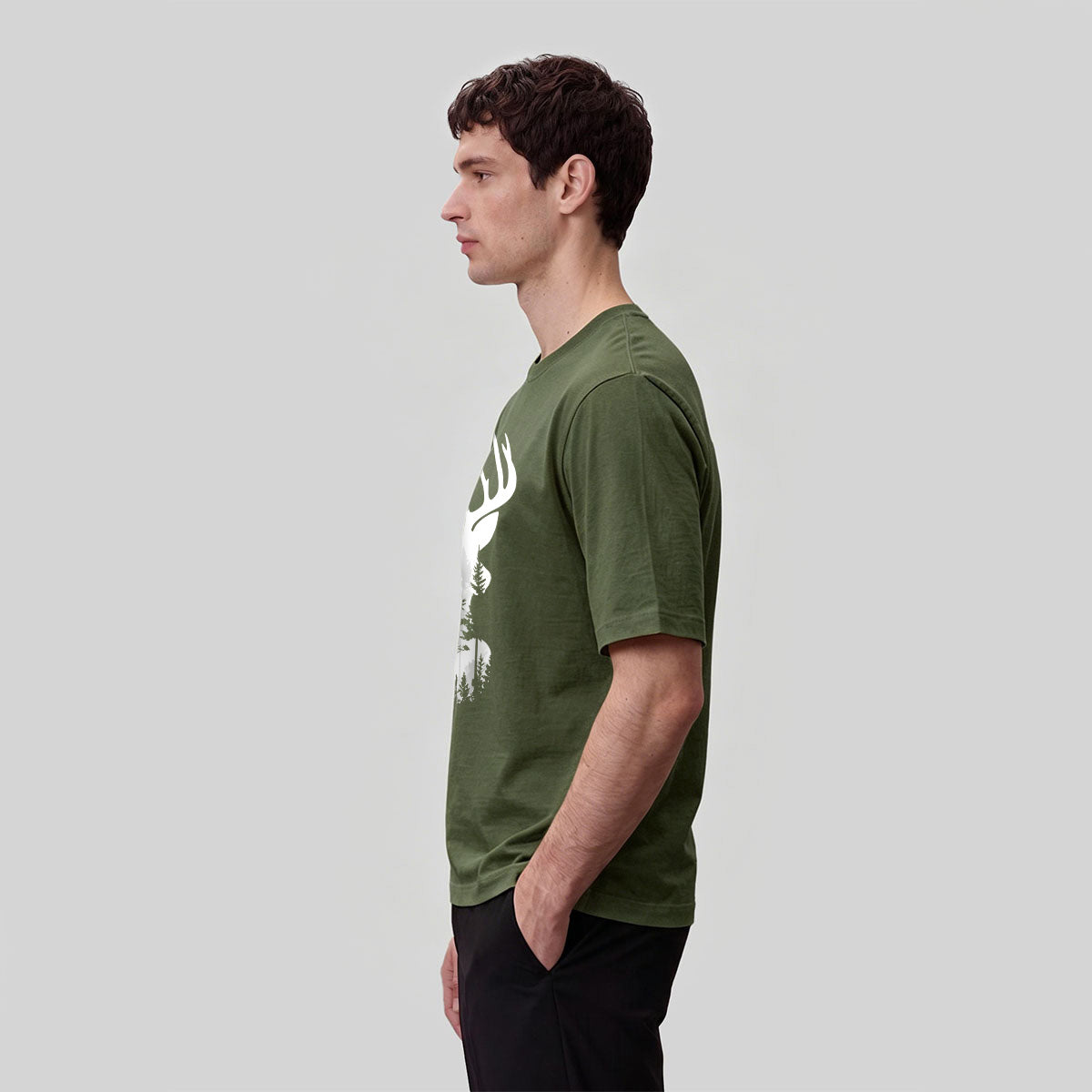 Moose Forest Print Natural Skin-Friendly T-Shirt