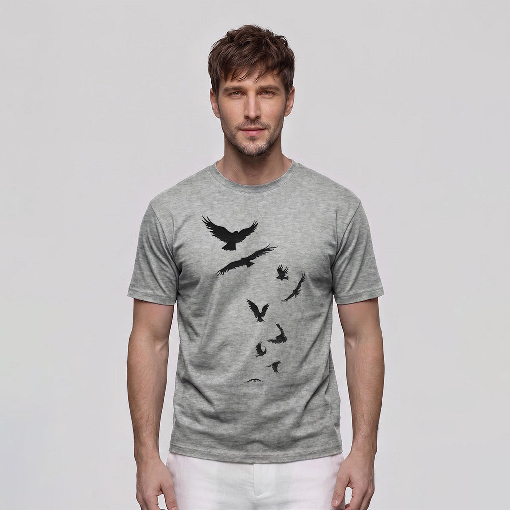 Free-Flying Birds Print Casual Cotton T-Shirt