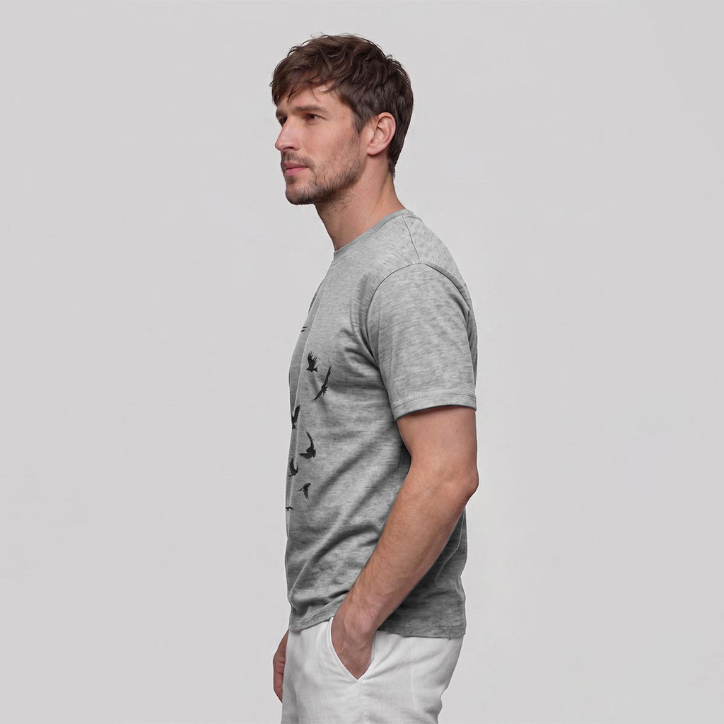 Free-Flying Birds Print Casual Cotton T-Shirt