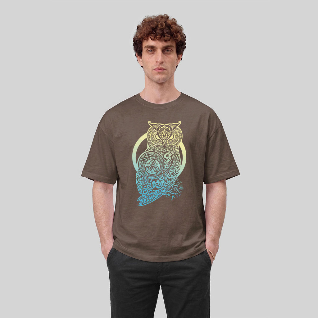 Viking Mythology Owl Print Casual Cotton T-Shirt
