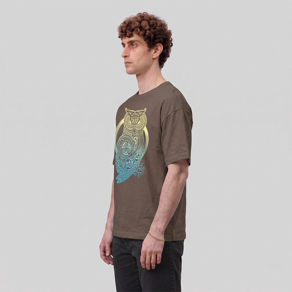 Viking Mythology Owl Print Casual Cotton T-Shirt