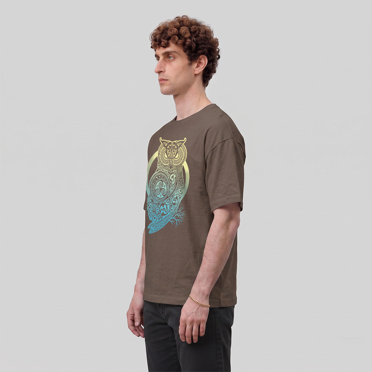 Viking Mythology Owl Print Casual Cotton T-Shirt