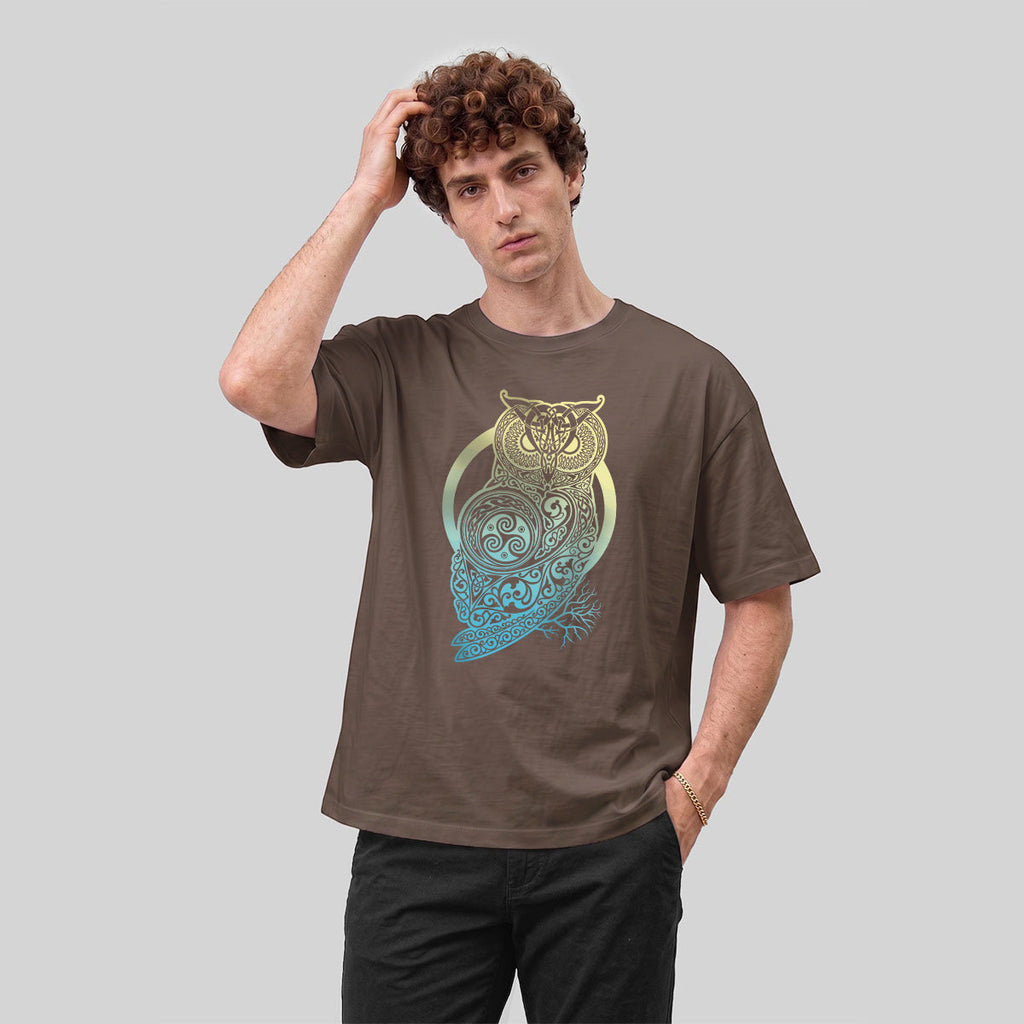 Viking Mythology Owl Print Casual Cotton T-Shirt