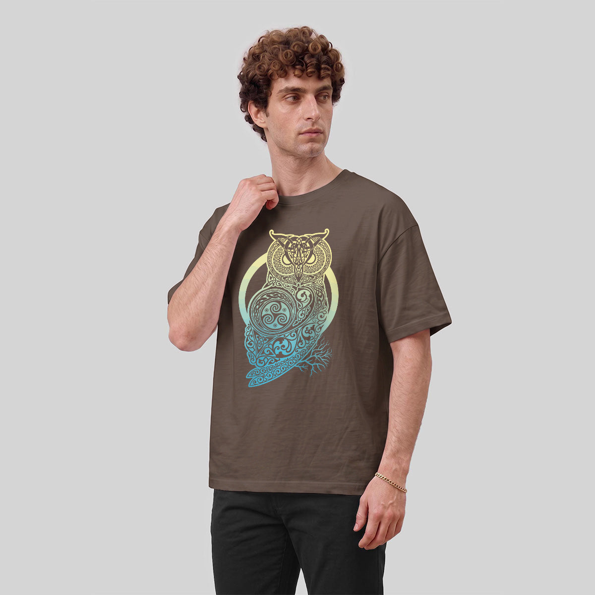 Viking Mythology Owl Print Casual Cotton T-Shirt