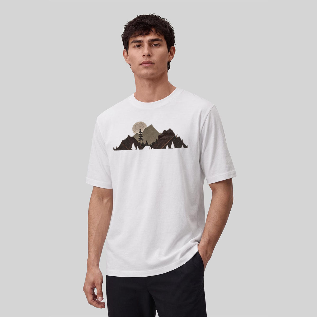 Mountain Landscape Pattern Natural Style Casual T-Shirt