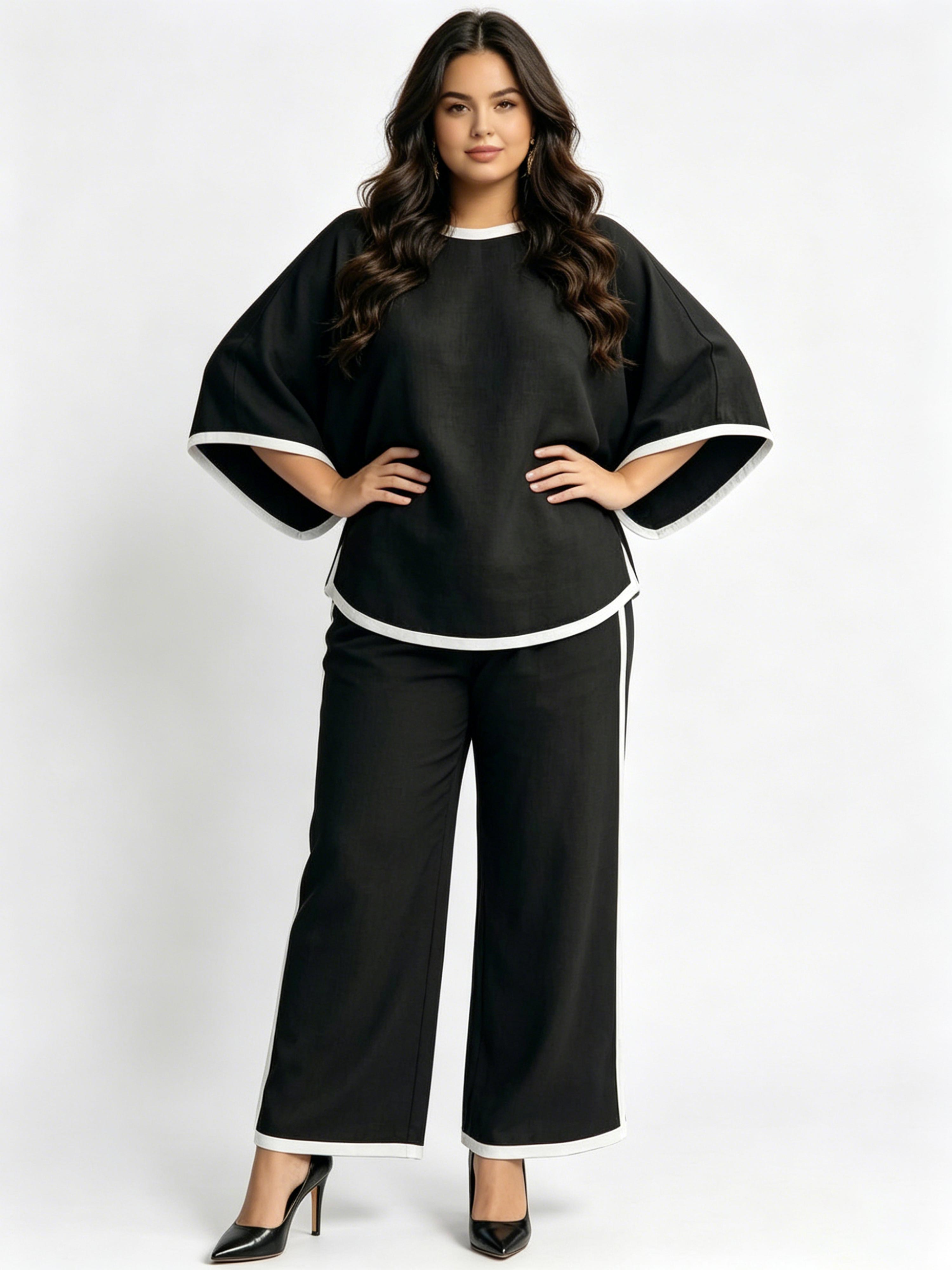 Fashionable Loose Batwing Sleeve Robe Wide-leg Pants Set
