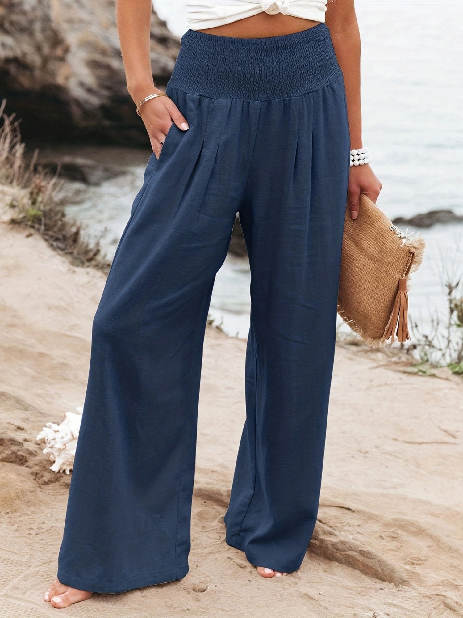Women Cotton Linen Comfort Casual Mid Rise Pants