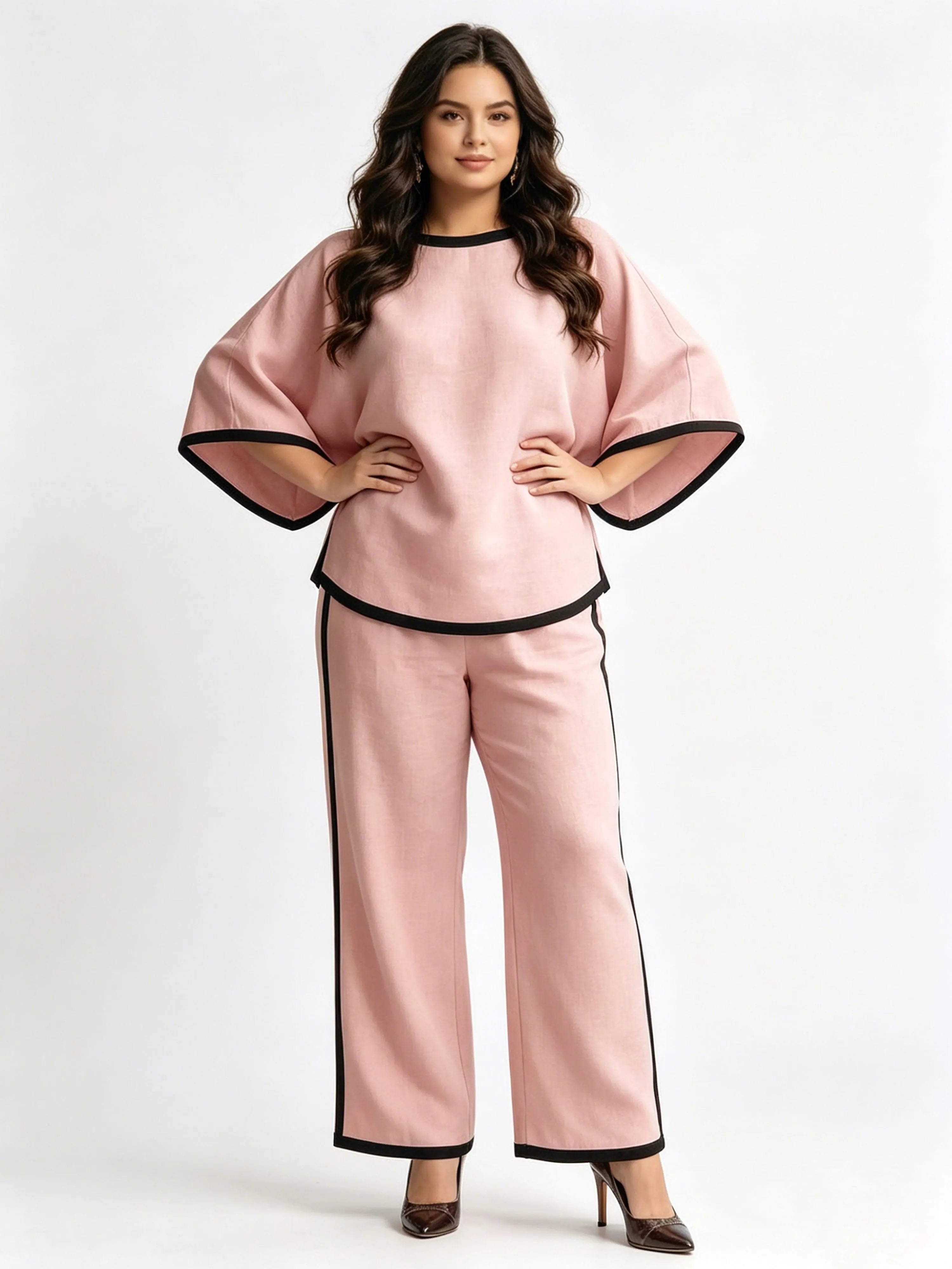 Fashionable Loose Batwing Sleeve Robe Wide-leg Pants Set
