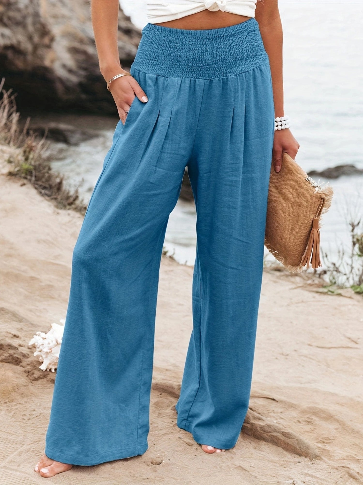 Women Cotton Linen Comfort Casual Mid Rise Pants