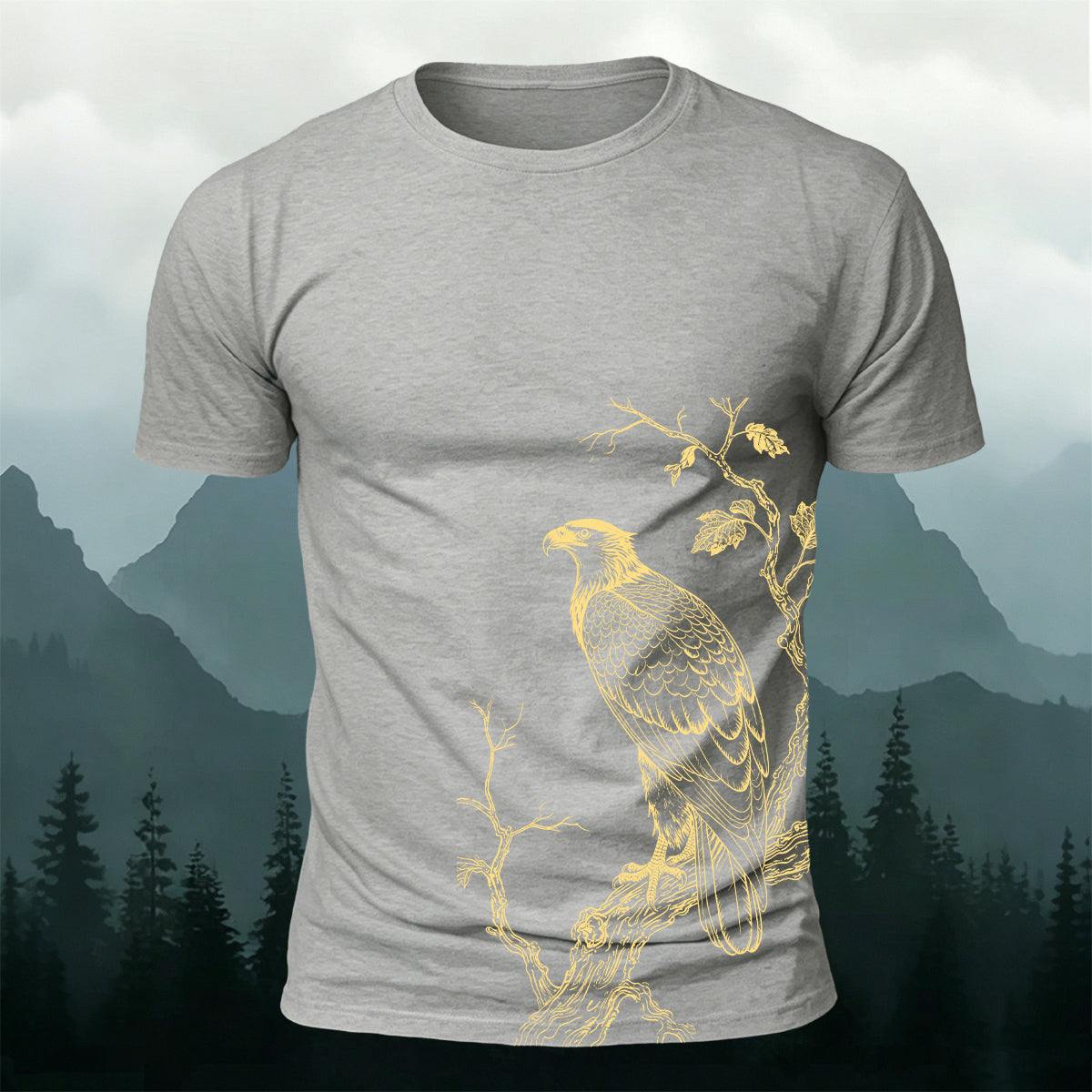 Bird-on-a-Branch PrintCasual 100% Cotton T-Shirt