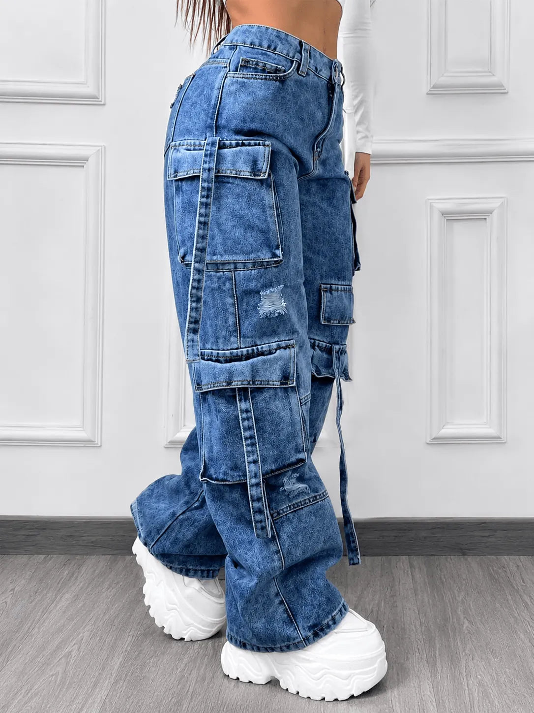 Fashion Versatile Multi-Pocket Casual Cargo Denim Pants
