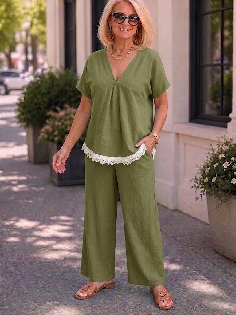 Summer Short-Sleeve and Loose-Fit Long-Pants Set