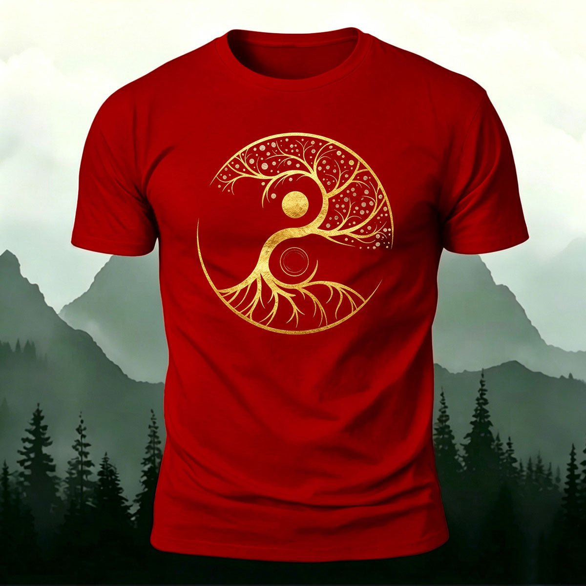 Artistic Graphics Pattern Mountain-Style Cotton T-Shirt