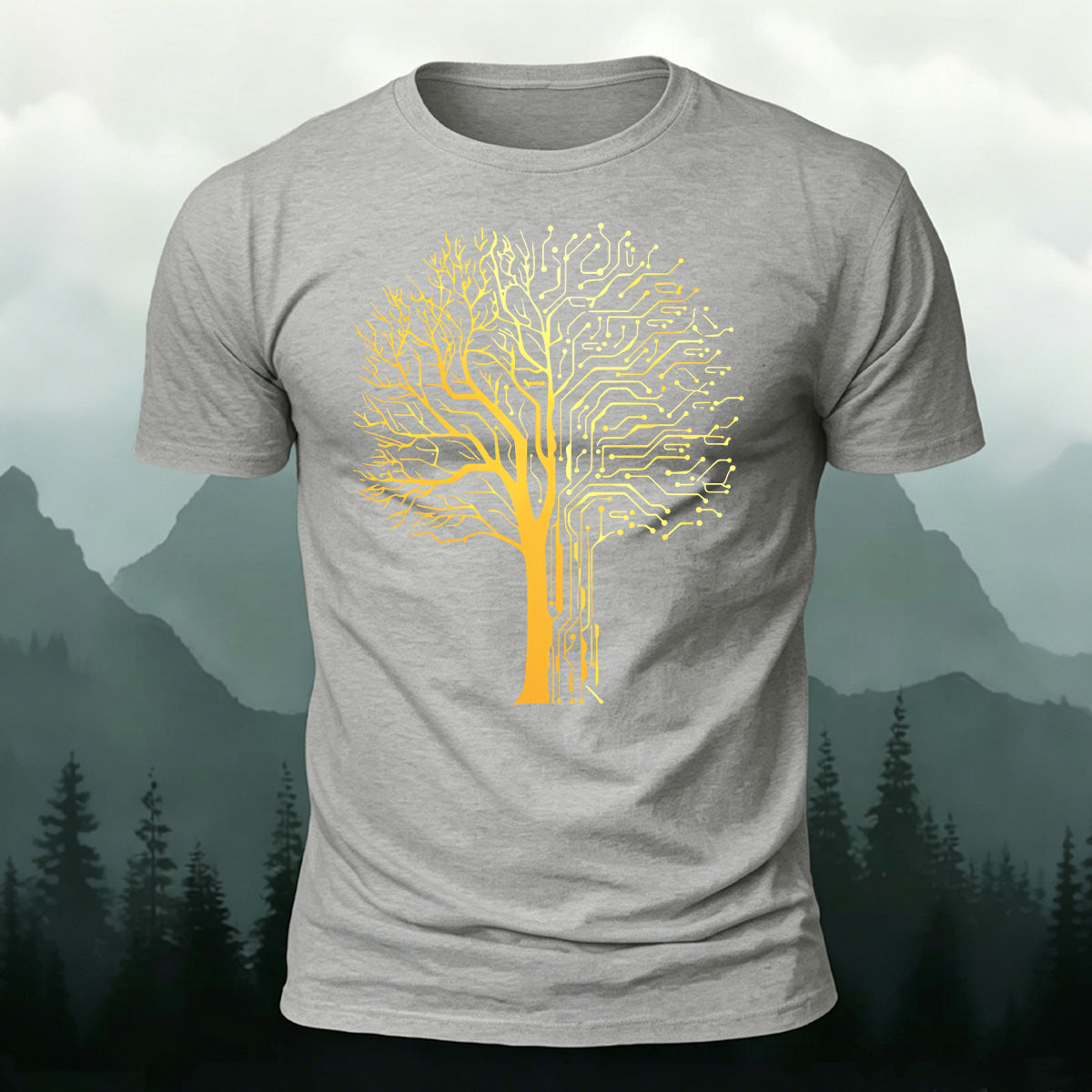 Tech-inspired tree print combed cotton T-shirt