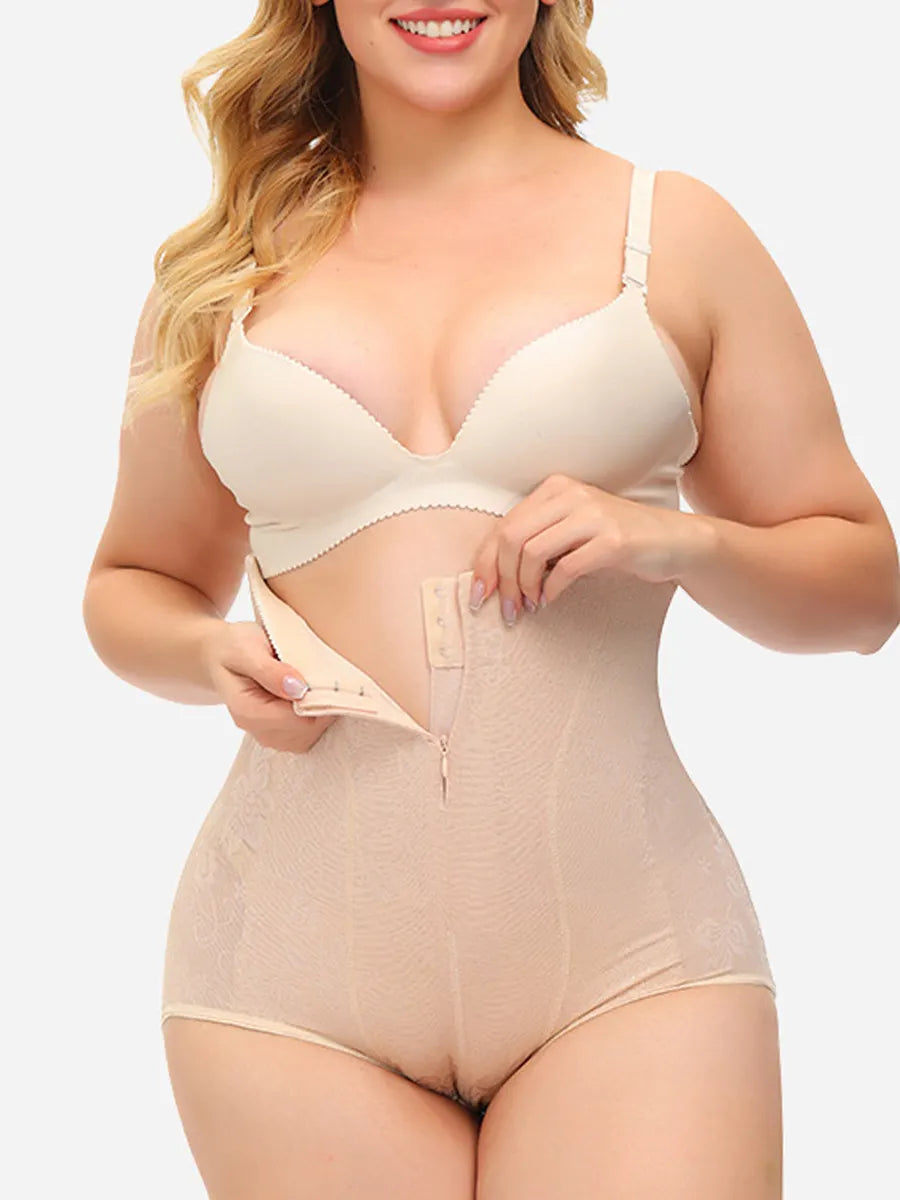 Button-and-Zip Lace High-Waisted Slimming Pants