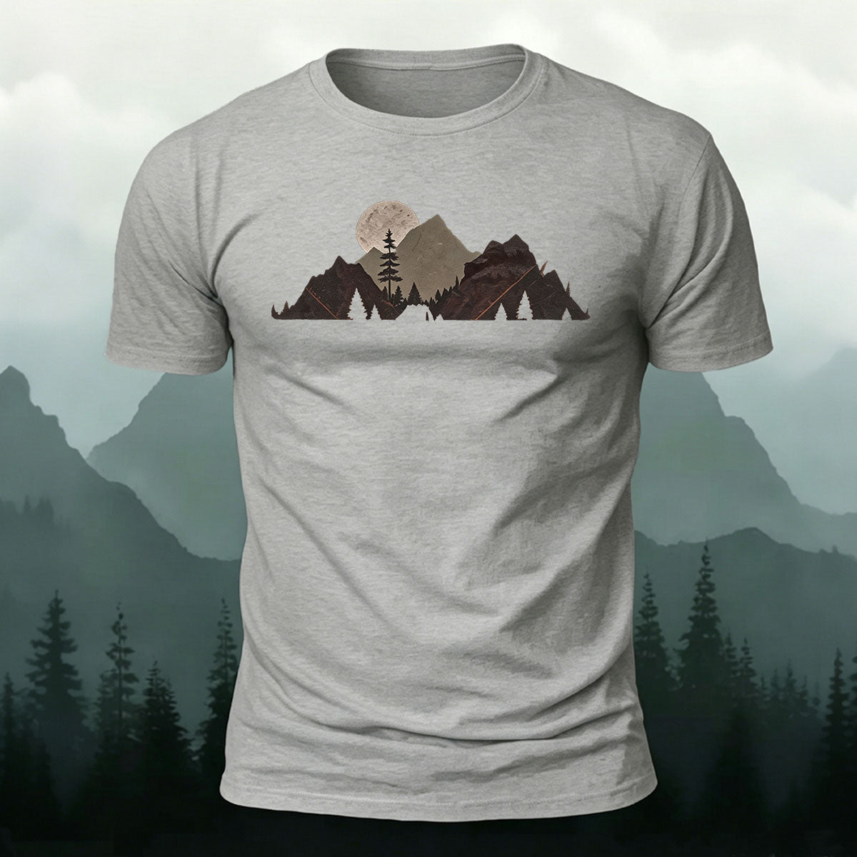 Mountain Landscape Pattern Natural Style Casual T-Shirt