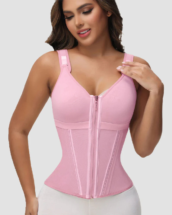 Boned Latex Waist Trainer with Built-in Bra Vest